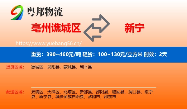 亳州谯城区到新宁县物流专线名片