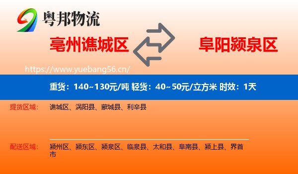 亳州谯城区到颍泉区物流专线名片