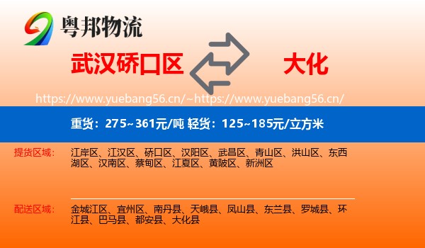 武汉硚口区到大化县物流