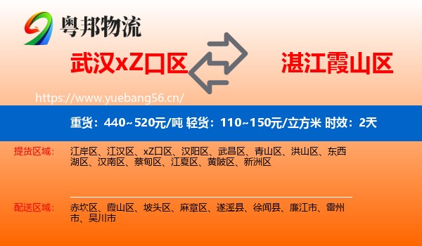 武汉xZ口区到霞山区物流专线名片
