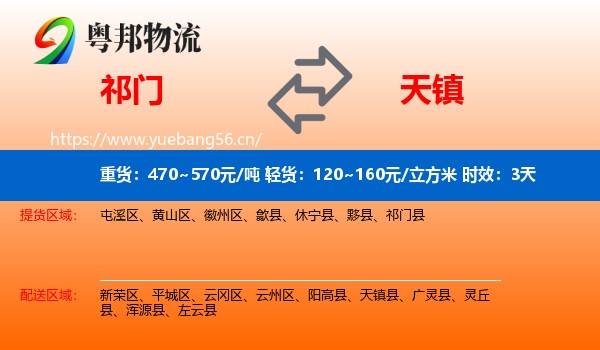 祁门到天镇县物流专线名片