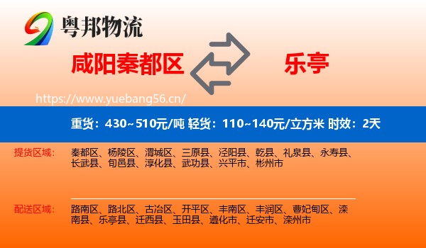 咸阳秦都区到乐亭县物流专线名片