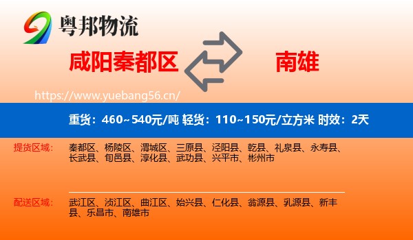 咸阳秦都区到南雄市物流专线名片