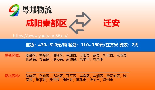 咸阳秦都区到迁安市物流专线名片