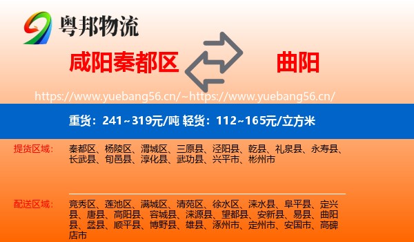 咸阳秦都区到曲阳县物流