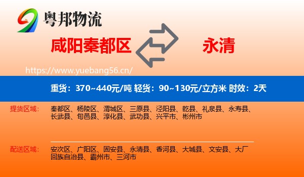 咸阳秦都区到永清县物流专线名片
