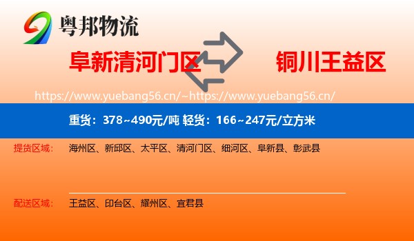 阜新清河门区到王益区物流