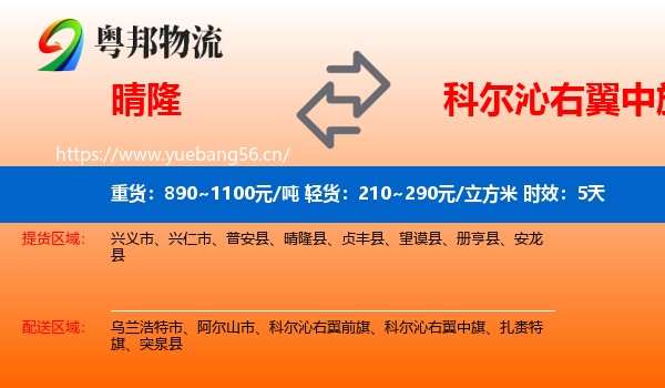 晴隆到科尔沁右翼中旗物流专线名片