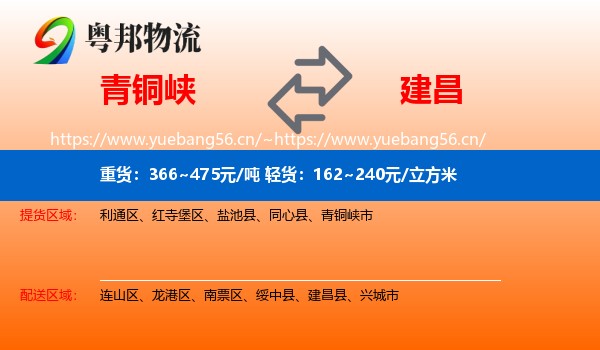 青铜峡到建昌县物流