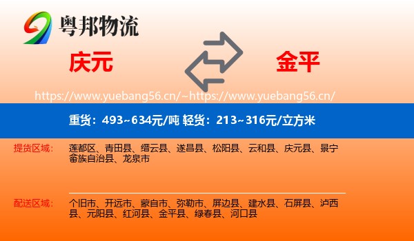 庆元到金平县物流