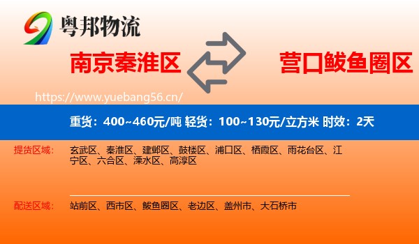 南京秦淮区到鲅鱼圈区物流专线名片