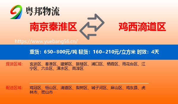 南京秦淮区到滴道区物流 南京秦淮区到滴道区物流专线名片