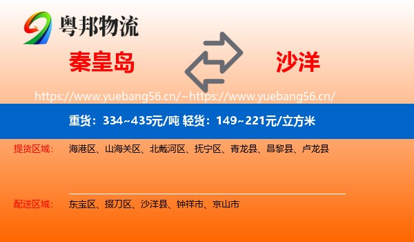 秦皇岛到沙洋县物流