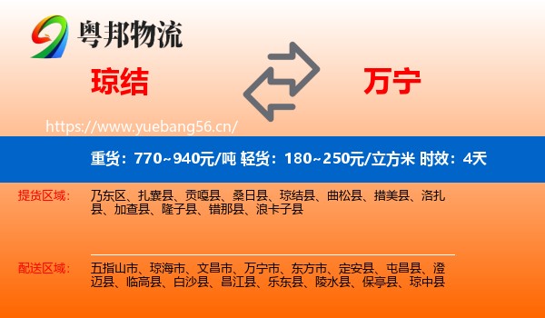 琼结到万宁市物流专线名片