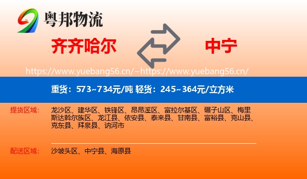齐齐哈尔到中宁县物流