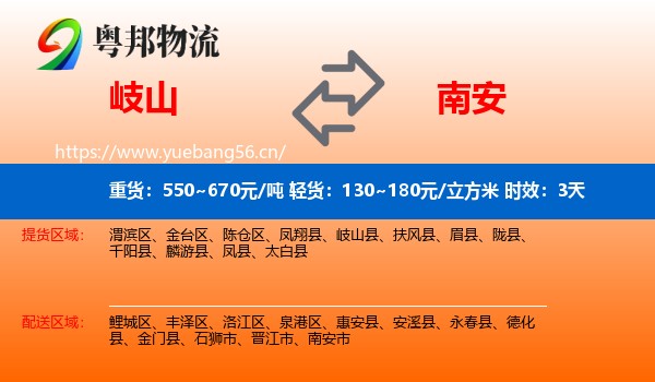 岐山到南安市物流专线名片