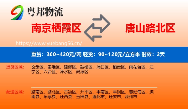 南京栖霞区到路北区物流专线名片