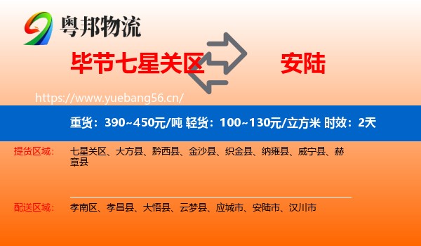 毕节七星关区到安陆市物流专线名片