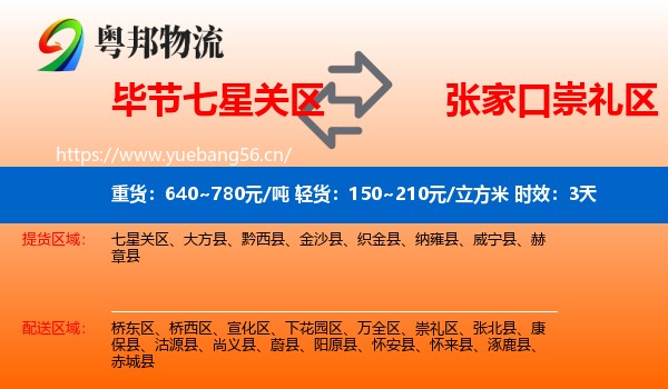 毕节七星关区到崇礼区物流专线名片