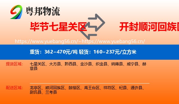 毕节七星关区到顺河回族区物流