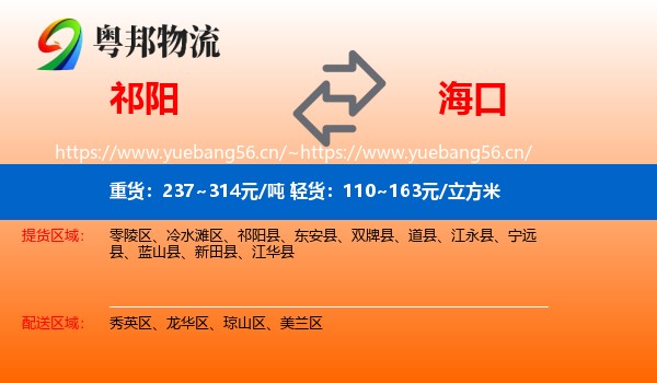 祁阳到海口物流