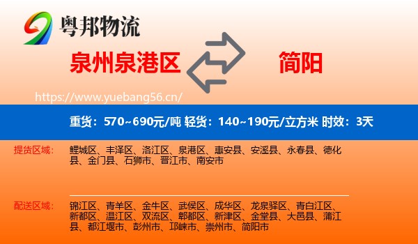 泉州泉港区到简阳市物流专线名片