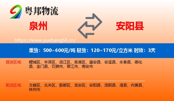 泉州到安阳县物流专线名片