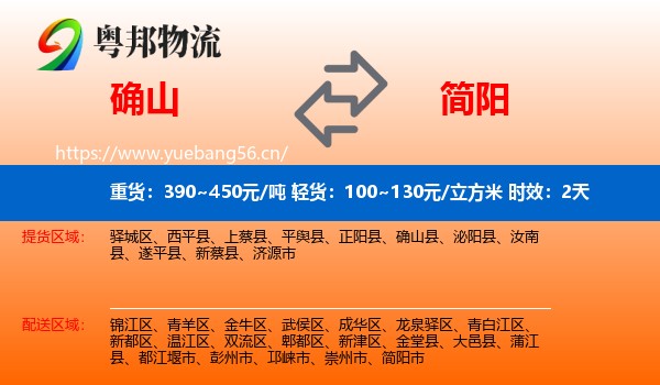 确山到简阳市物流专线名片