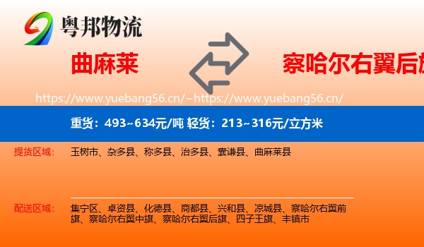 曲麻莱到察哈尔右翼后旗物流