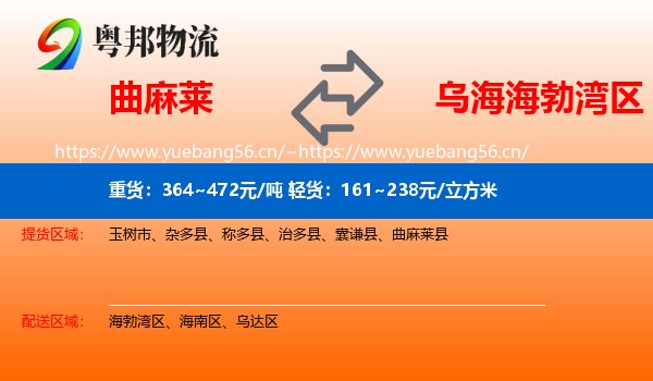 曲麻莱到海勃湾区物流