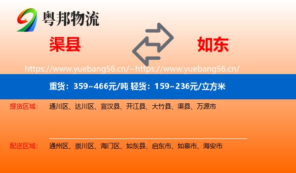 渠县到如东县物流