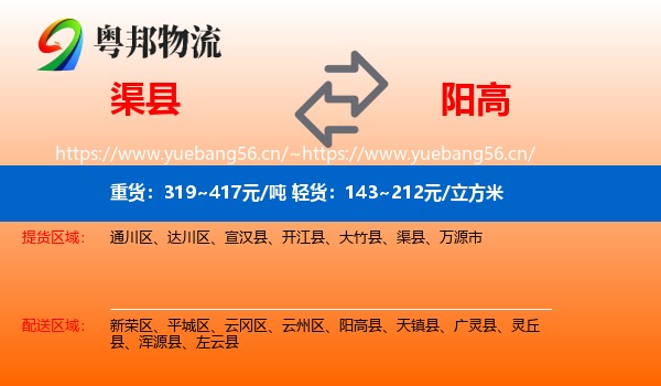 渠县到阳高县物流