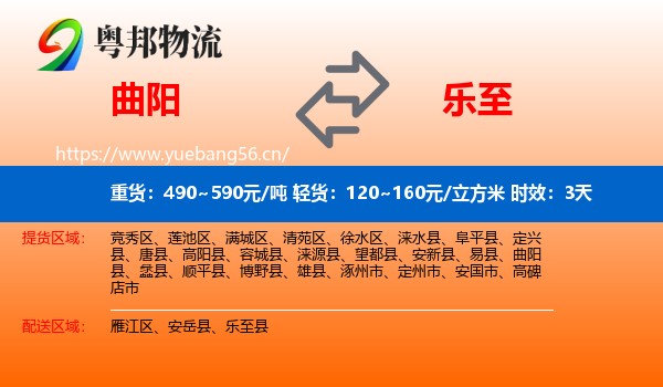 曲阳到乐至县物流专线名片