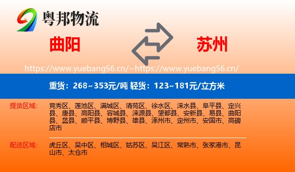 曲阳县到苏州物流专线