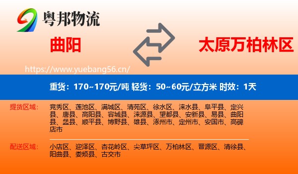 曲阳到万柏林区物流专线名片