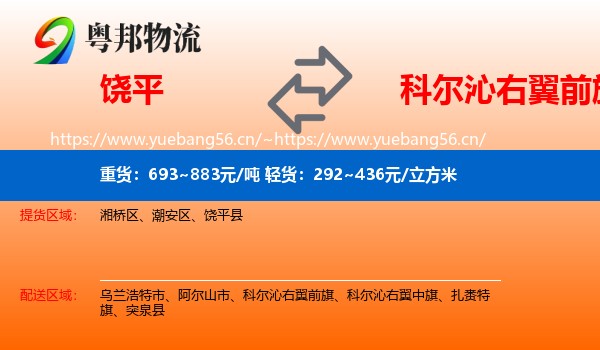 饶平到科尔沁右翼前旗物流