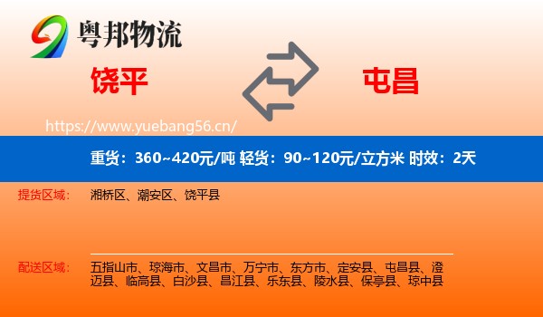 饶平到屯昌县物流专线名片