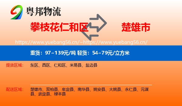 攀枝花仁和区到楚雄市物流