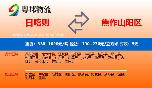 日喀则到山阳区物流专线名片