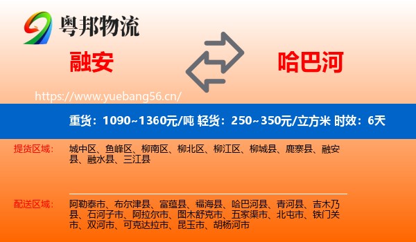 融安到哈巴河县物流专线名片