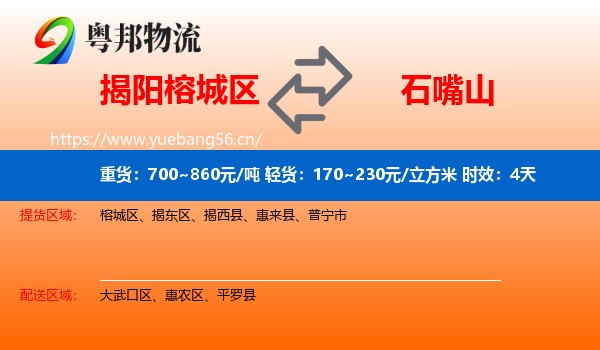揭阳榕城区到石嘴山物流 揭阳榕城区到石嘴山物流专线名片