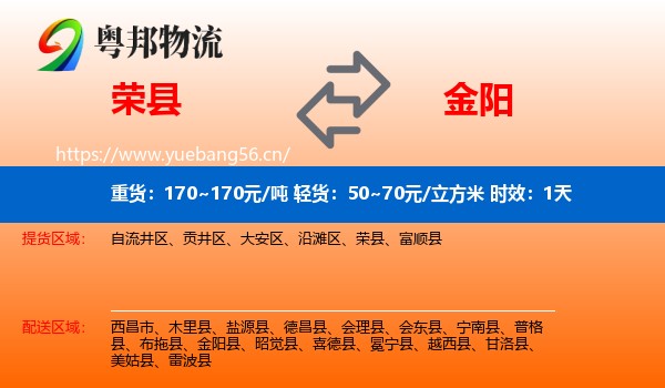 荣县到金阳县物流专线名片