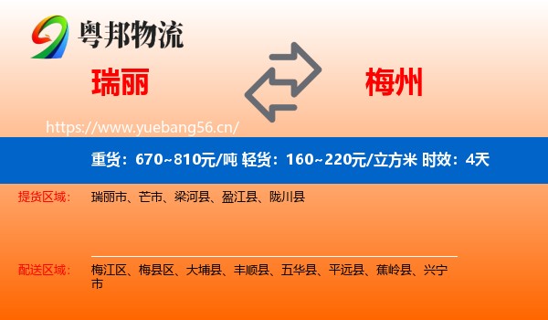 瑞丽到梅州物流 瑞丽到梅州物流专线名片