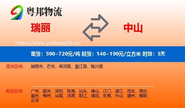 瑞丽到中山物流专线名片