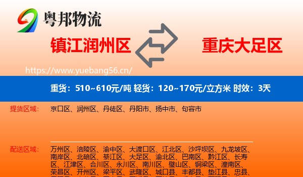 镇江润州区到大足区物流专线名片