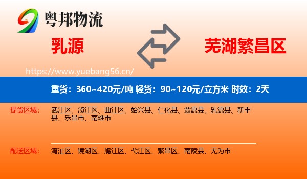 乳源到繁昌区物流 乳源到繁昌区物流专线名片