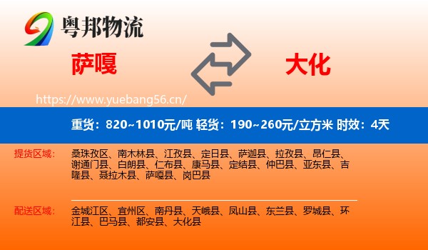 萨嘎到大化县物流专线名片