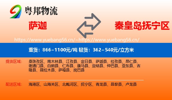 萨迦到抚宁区物流