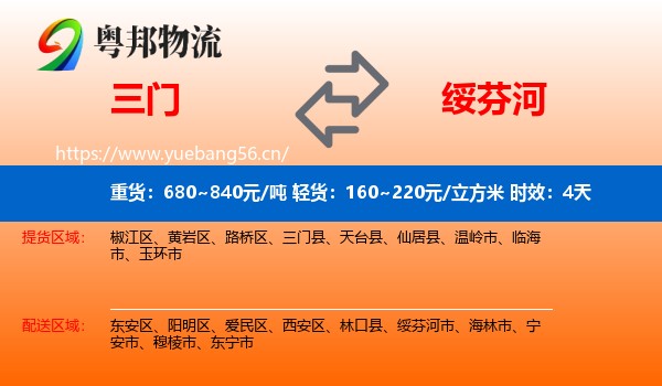 三门到绥芬河市物流专线名片