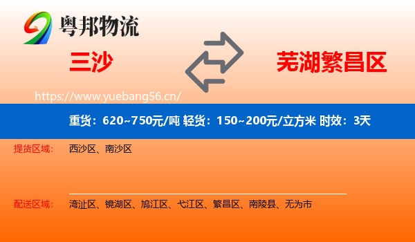 三沙到繁昌区物流专线名片